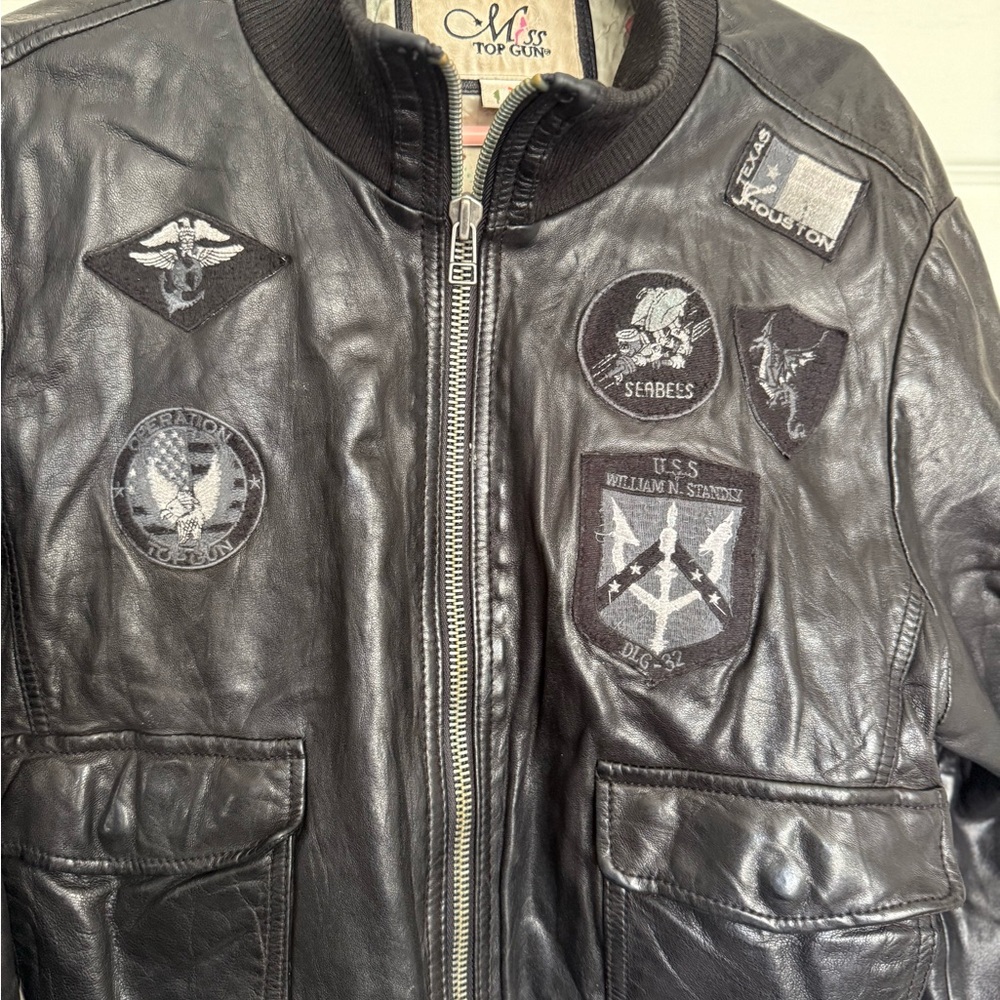 Top Gun Leather Vintage Bomber Black size 3 x - Picture 2 of 8
